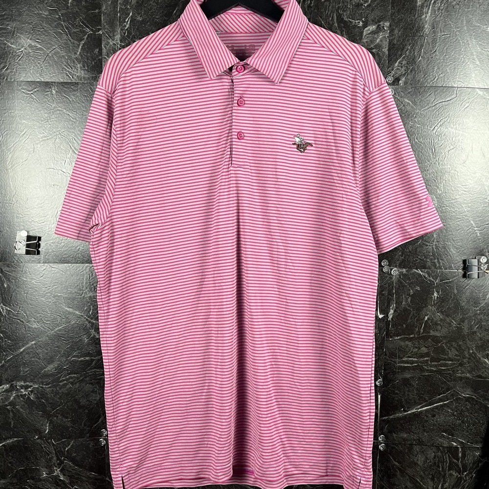 Under Armour Men's Pink Striped Polo Shirt Large